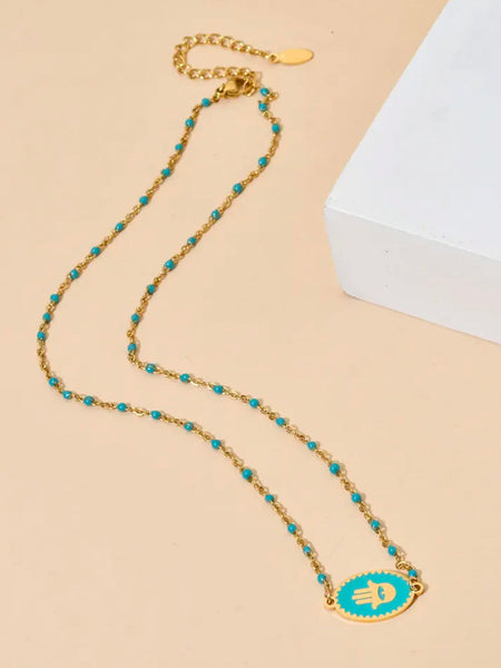 HAMSA Amulet Necklace (Turquoise) • NEW