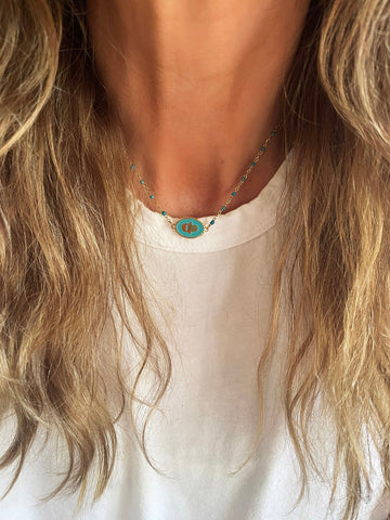 HAMSA Amulet Necklace (Turquoise) • NEW