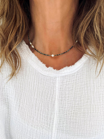 NALU Freshwater Pearl Choker (African Turquoise) • NEW