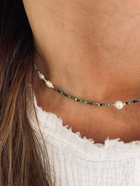 NALU Freshwater Pearl Choker (African Turquoise) • NEW