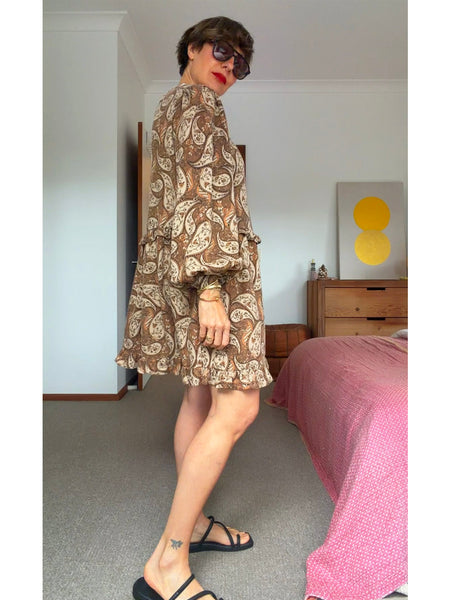 Pre-Loved SEED Linen Blend Paisley Dress • Size 12