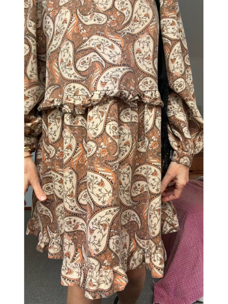 Pre-Loved SEED Linen Blend Paisley Dress • Size 12