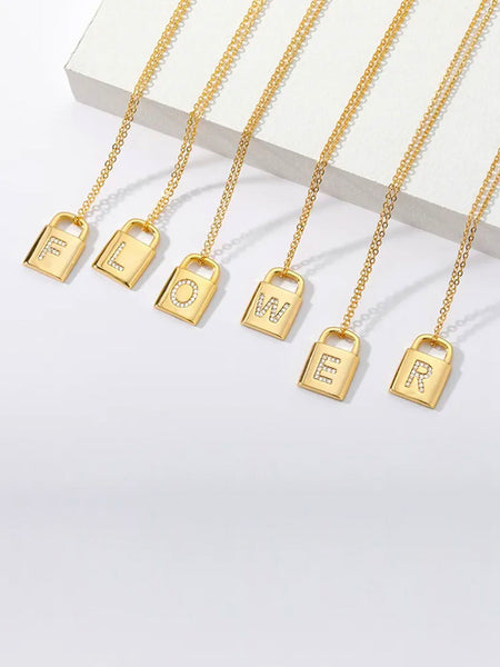 Padlock Diamond Initial Necklace • NEW