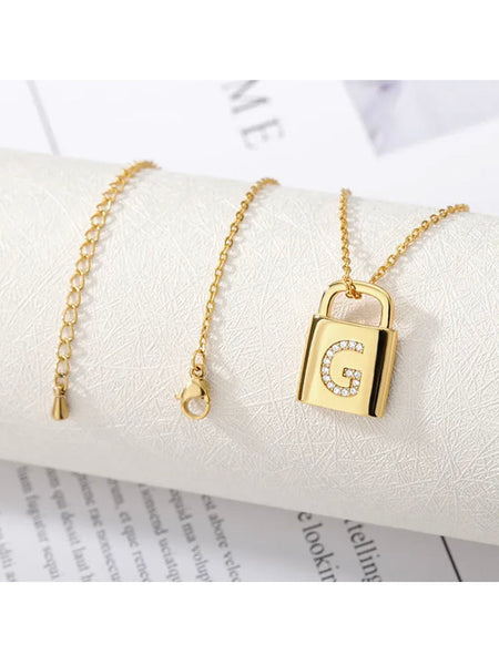 Padlock Diamond Initial Necklace • NEW