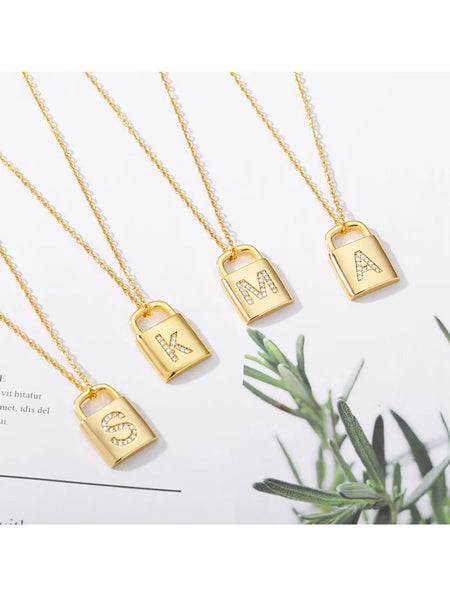 Padlock Diamond Initial Necklace • NEW