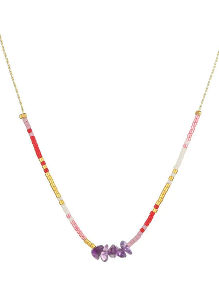 SERENDIPITY Crystal Chip Navajo Necklace (Amethyst) • NEW