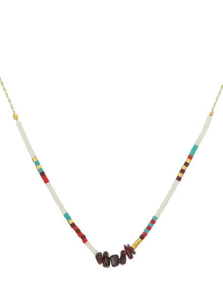 SERENDIPITY Crystal Chip Navajo Necklace (Garnet) • NEW