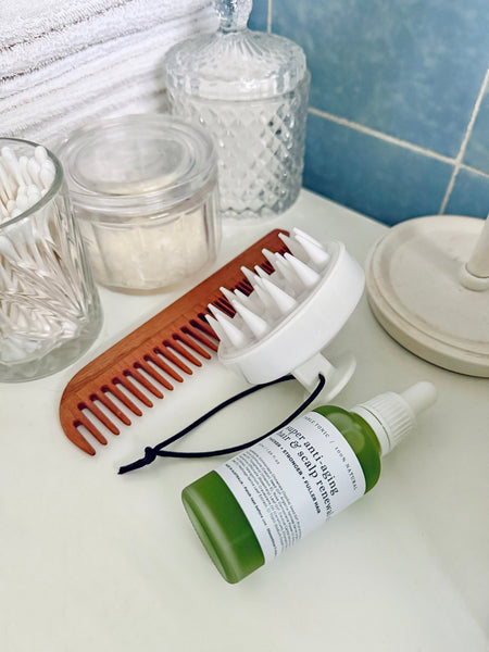 THE BEAUTY SET 5 • 50ml Scalp & Hair Renewal Oil + Scalp Massager + Oversized Silk Hair Scrunchie • (SAVE 15%) NEW