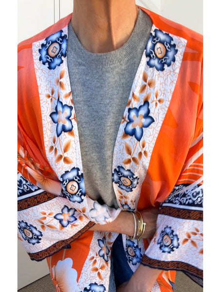Pre-Loved Long Orange Duster/Kimono • Free Size