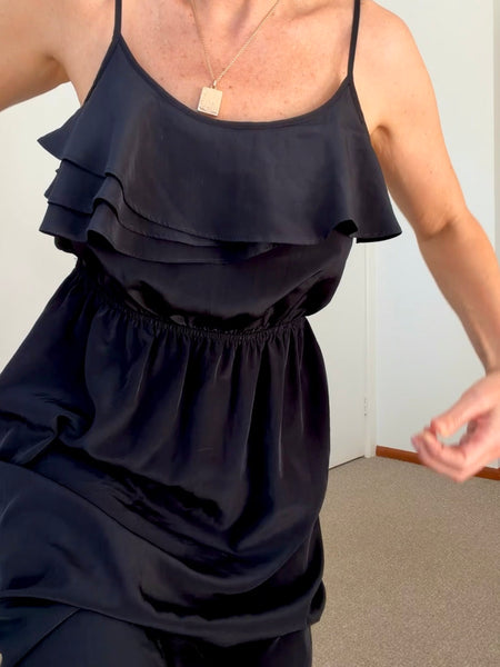Pre-Loved Ruffle Black Maxi Dress • Size 10