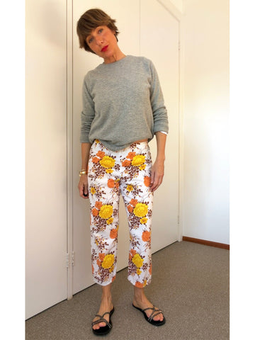 ESSIE PALM BEACH White Floral Linen Pants • Size 10