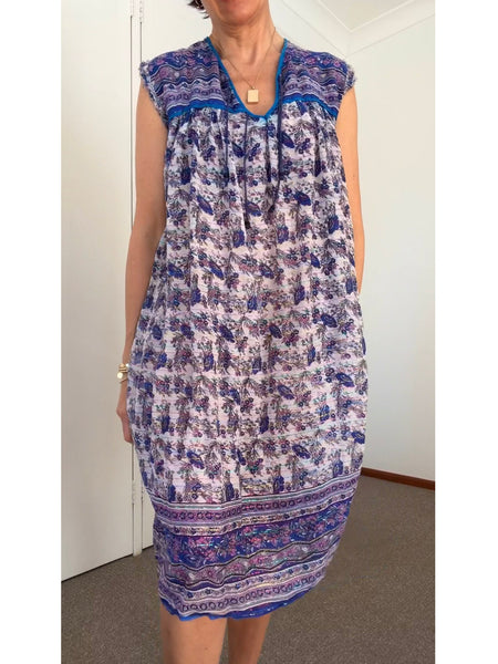 Pre-Loved Indian Cotton Lurex Sleeveless Dress • Size 10