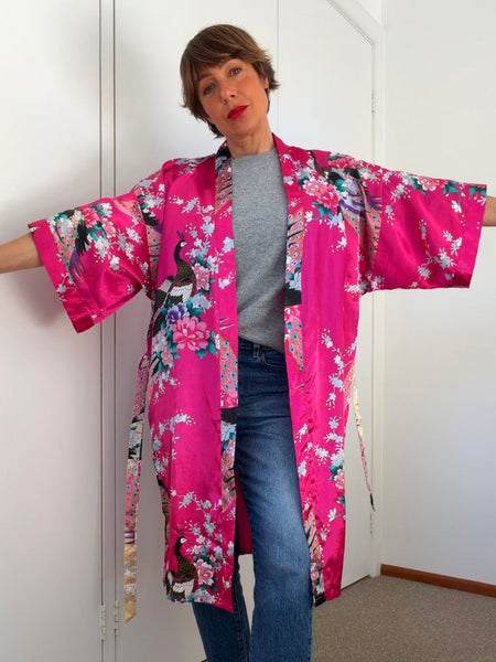 Pre-Loved Silky Fuchsia Kimono • Free Size