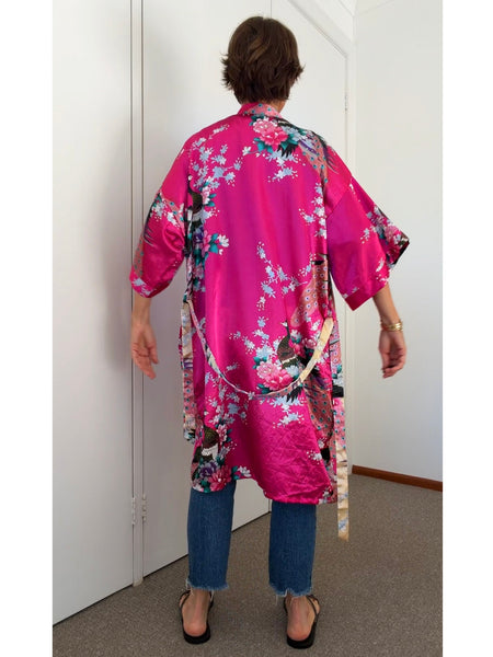 Pre-Loved Silky Fuchsia Kimono • Free Size