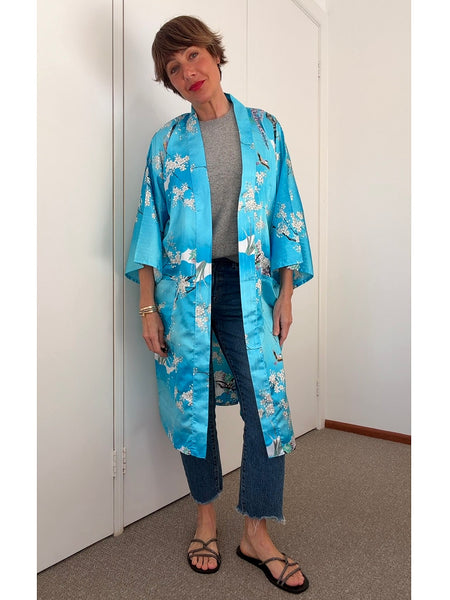 Pre-Loved Silky Turquoise Kimono • Free Size