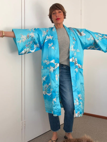 Pre-Loved Silky Turquoise Kimono • Free Size