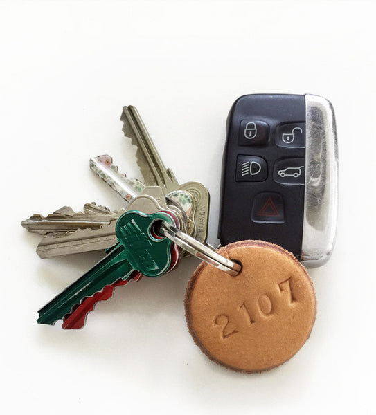 Tan Leather Postcode Key Ring (2108)