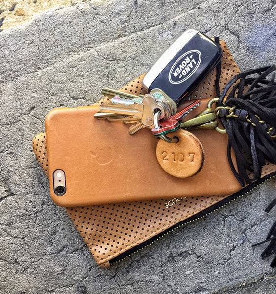 Tan Leather Postcode Key Ring (PAPA)