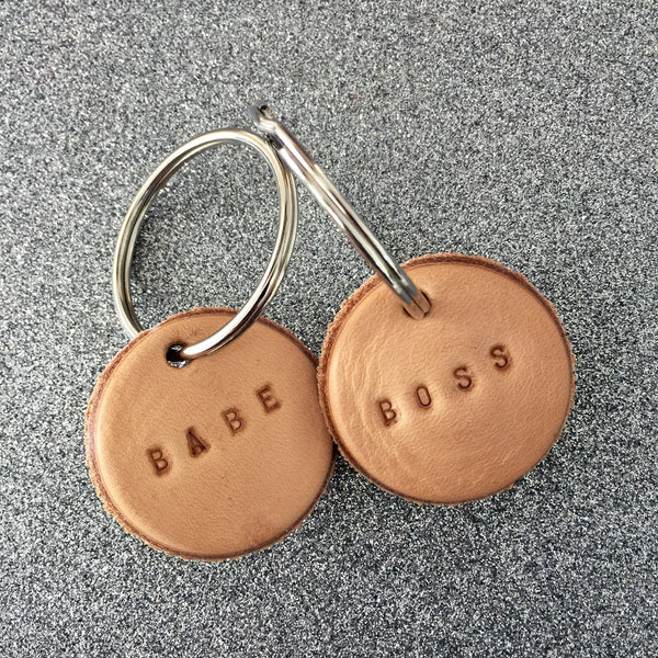 Tan Leather Postcode Key Ring (BABE)