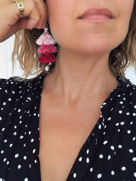 Cascade Tassel Earrings (Rouge)