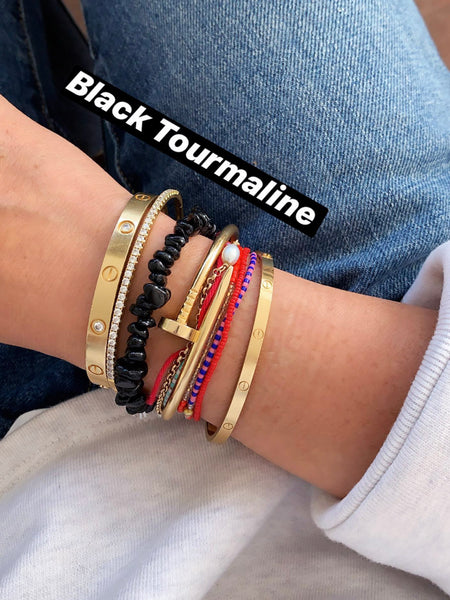 BLACK TOURMALINE Cleansing Crystal Chip Bracelet