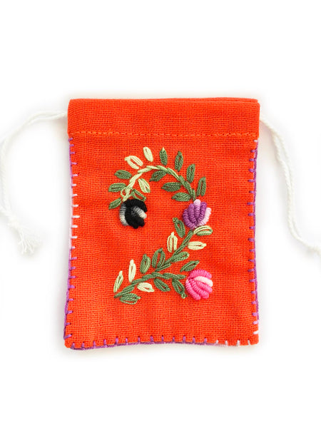 Embroidered Cotton Pouch (Orange) • LAST ONE