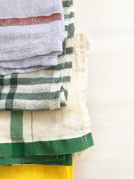 Indian Cotton Dish Cloth/Napkin (White/Dark Green Plaid) • 40x25cm