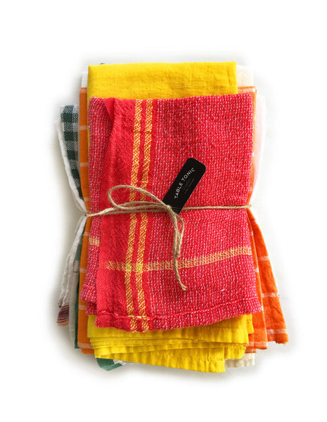 Indian Cotton Dish Cloth/Napkin (Orange/White) • 67x50cm