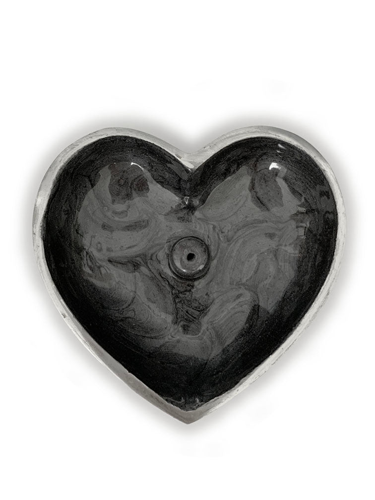Hand Painted Heart Incense Bowl • CHARCOAL