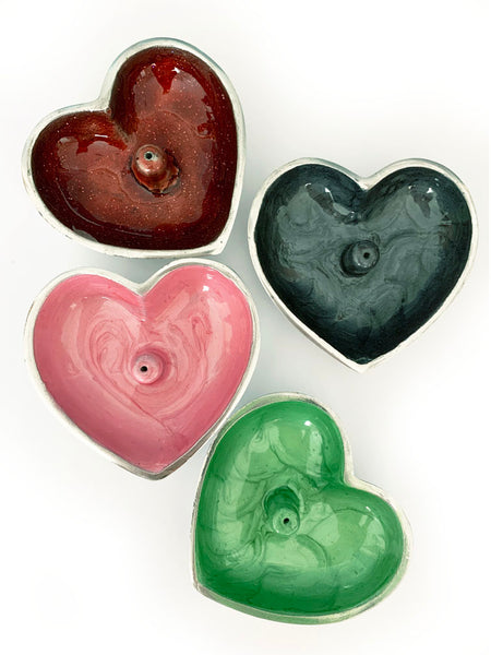 Hand Painted Heart Incense Bowl • CHARCOAL