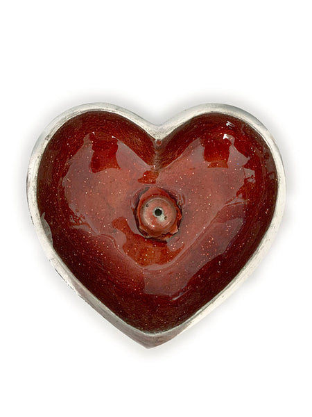 Hand Painted Heart Incense Bowl • RUST