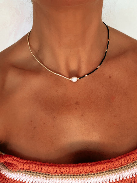 LEILANI Freshwater Pearl Choker (Black/Gold)