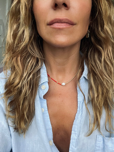 LEILANI Freshwater Pearl Choker (Red/Gold)