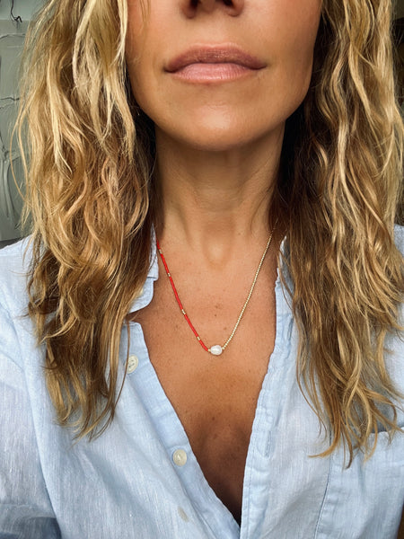 LEILANI Freshwater Pearl Choker (Red/Gold)
