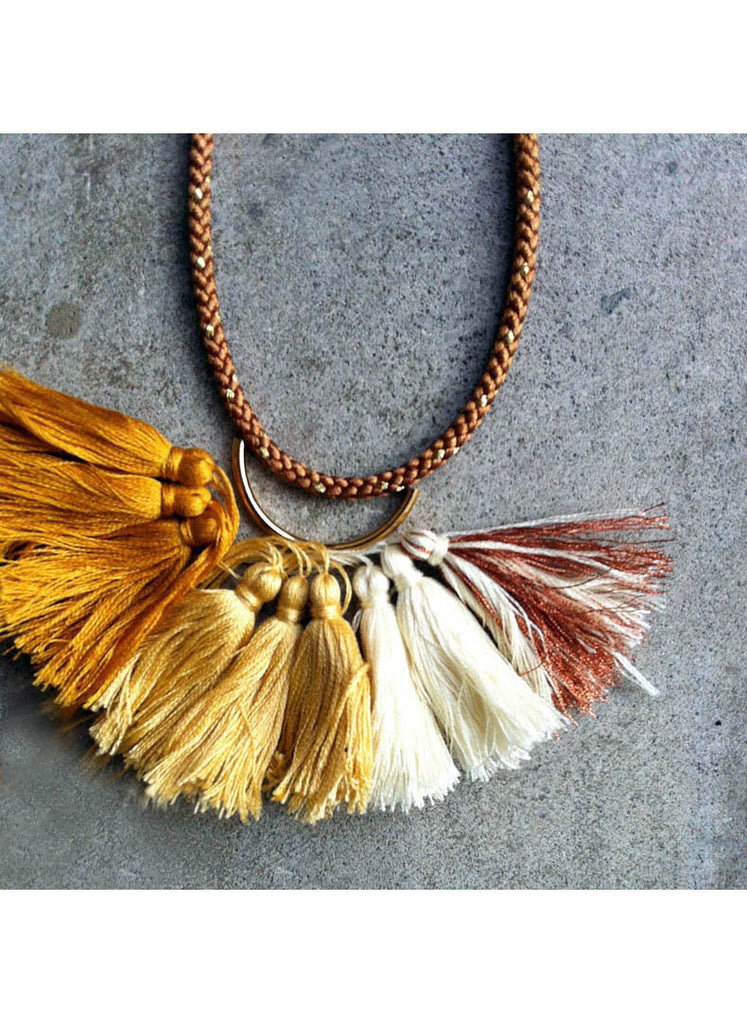 Mustard yellow tassel necklace hot sale