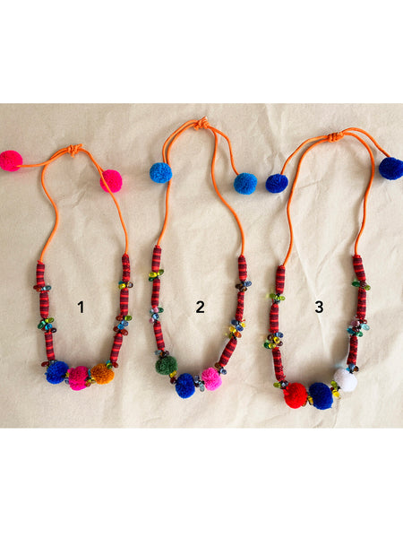 PERU Pom Pom Necklace (Orange/Multi)