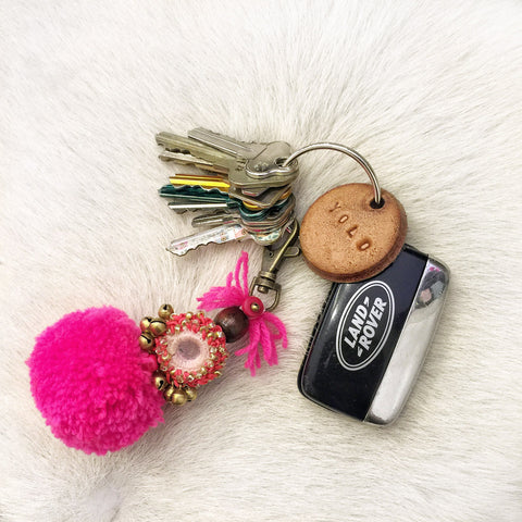 Tan Leather Postcode Key Ring (BAE) • LAST ONE