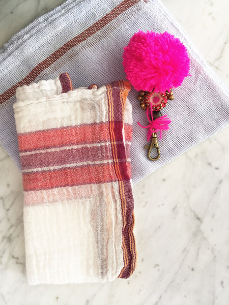 Indian Cotton Dish Cloth/Napkin (Pale Lavender/Dark Red) • 85x50cm