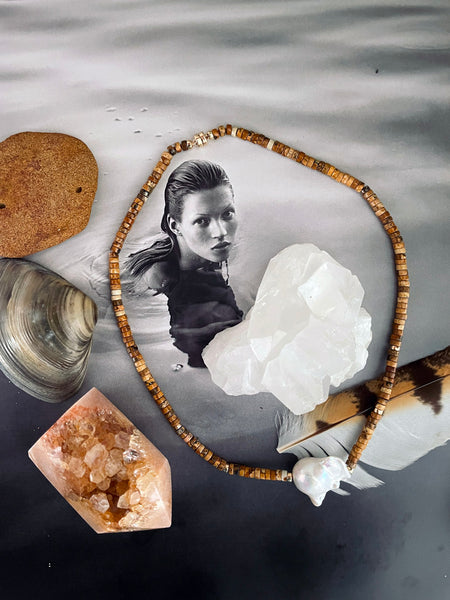 Baroque Pearl Heishi Necklace (Picture Jasper)