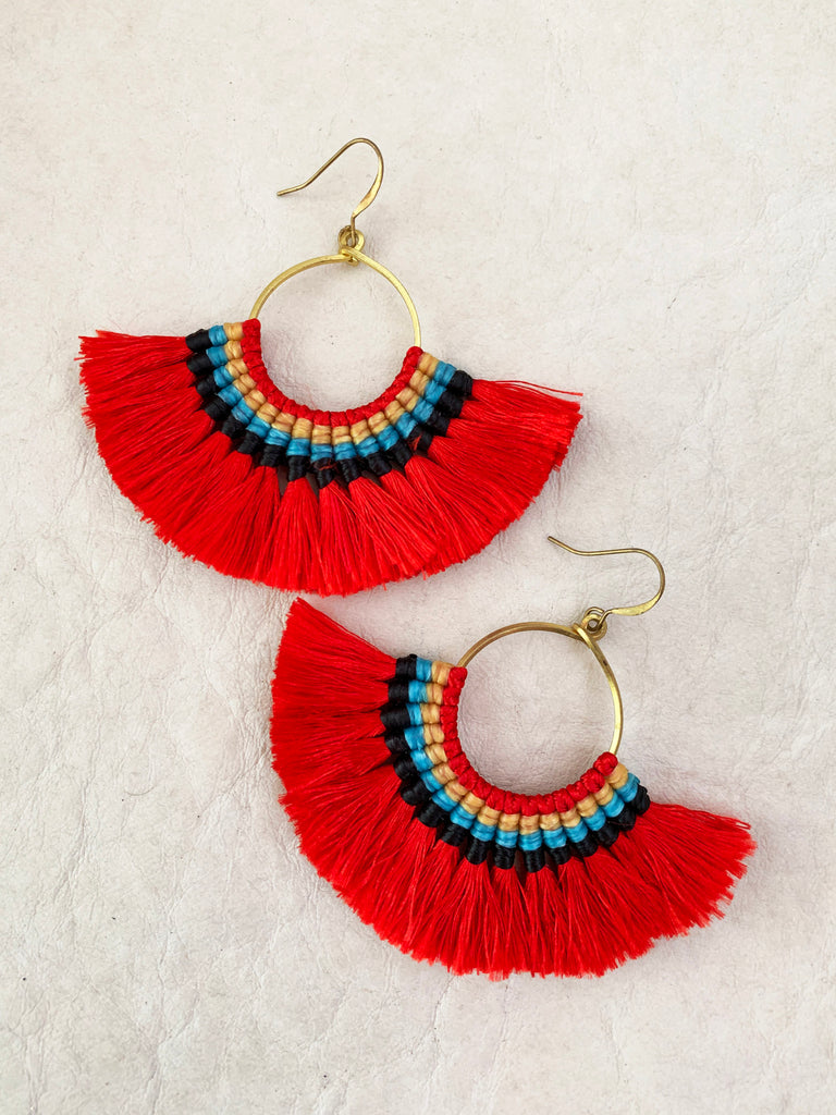 Orange top tassel earrings