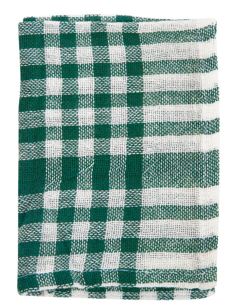 Indian Cotton Dish Cloth/Napkin (White/Dark Green Plaid) • 40x25cm